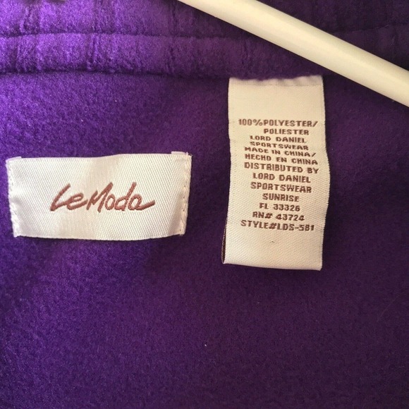 LeModa Poncho Cape Purple Collared Knee Length Open Front Pre-Owned - Picture 6 of 12